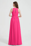 Jewel Chiffon A Line Bridesmaid Dress Floor Length Formal Evening Dresses Ruched Split Up