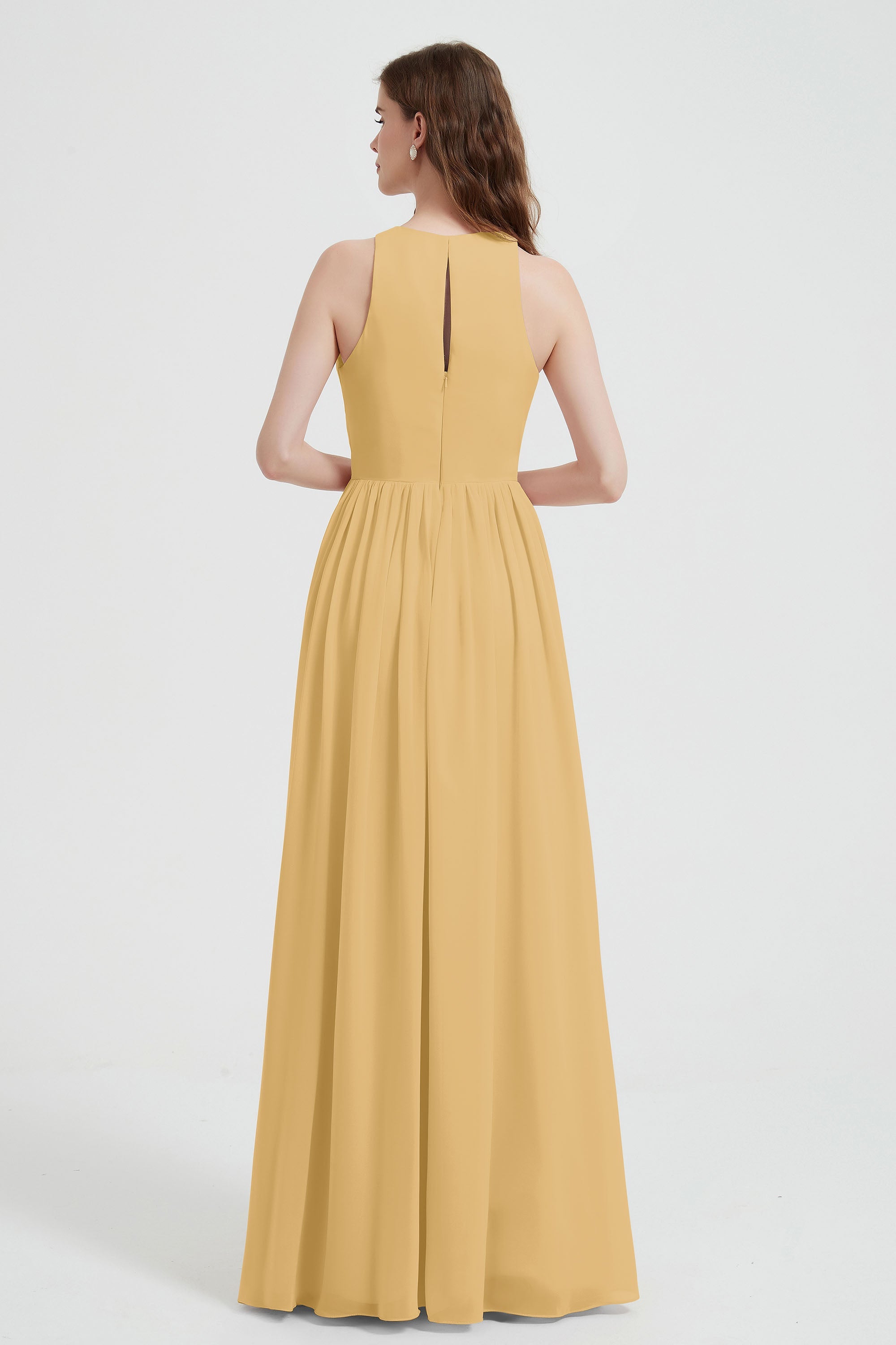 Jewel Chiffon A Line Bridesmaid Dress Floor Length Formal Evening Dresses Ruched Split Up