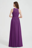 Jewel Chiffon A Line Bridesmaid Dress Floor Length Formal Evening Dresses Ruched Split Up
