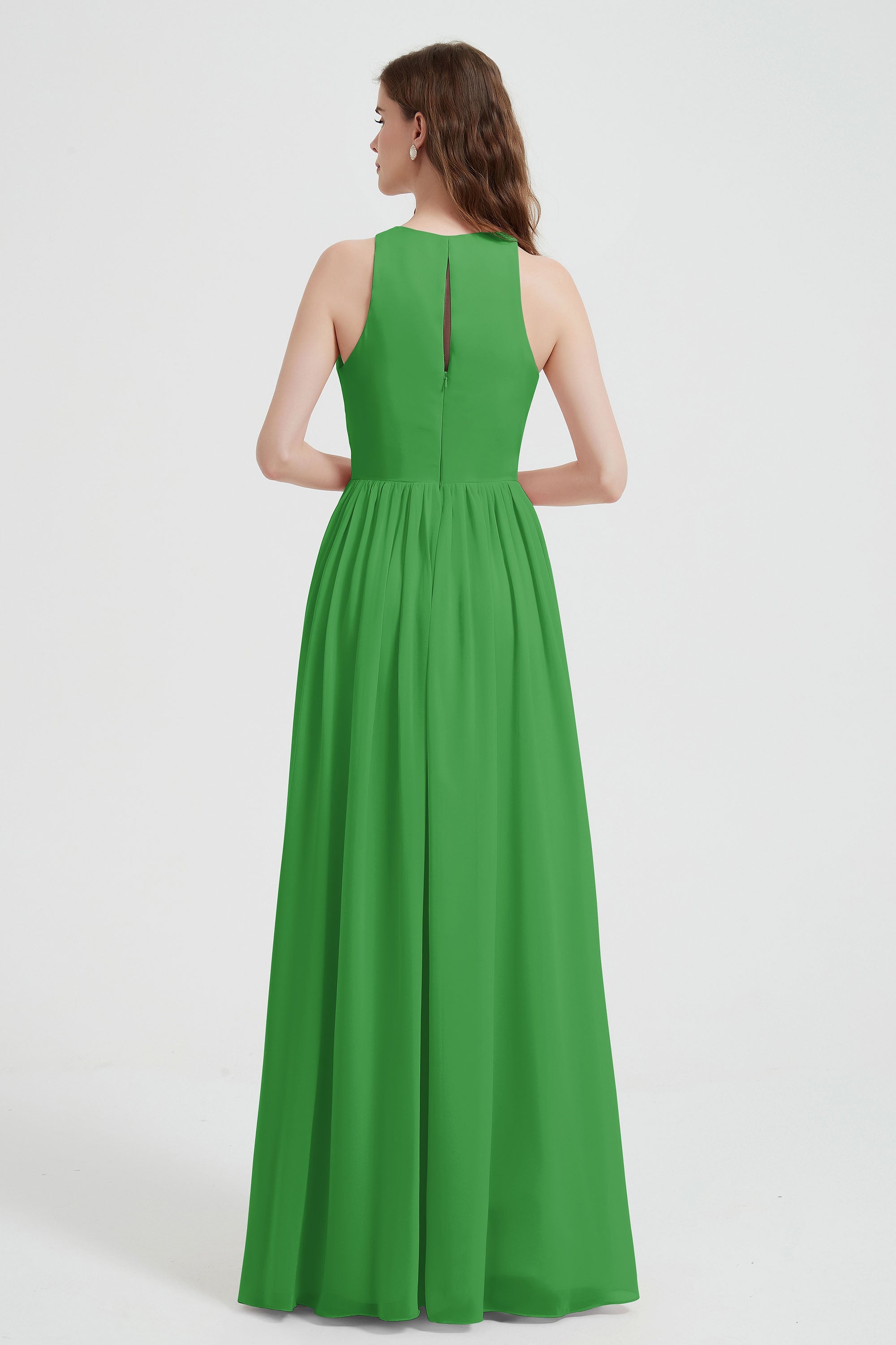 Jewel Chiffon A Line Bridesmaid Dress Floor Length Formal Evening Dresses Ruched Split Up
