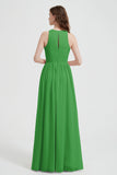 Jewel Chiffon A Line Bridesmaid Dress Floor Length Formal Evening Dresses Ruched Split Up