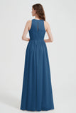 Jewel Chiffon A Line Bridesmaid Dress Floor Length Formal Evening Dresses Ruched Split Up