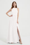 Jewel Chiffon A Line Bridesmaid Dress Floor Length Formal Evening Dresses Ruched Split Up