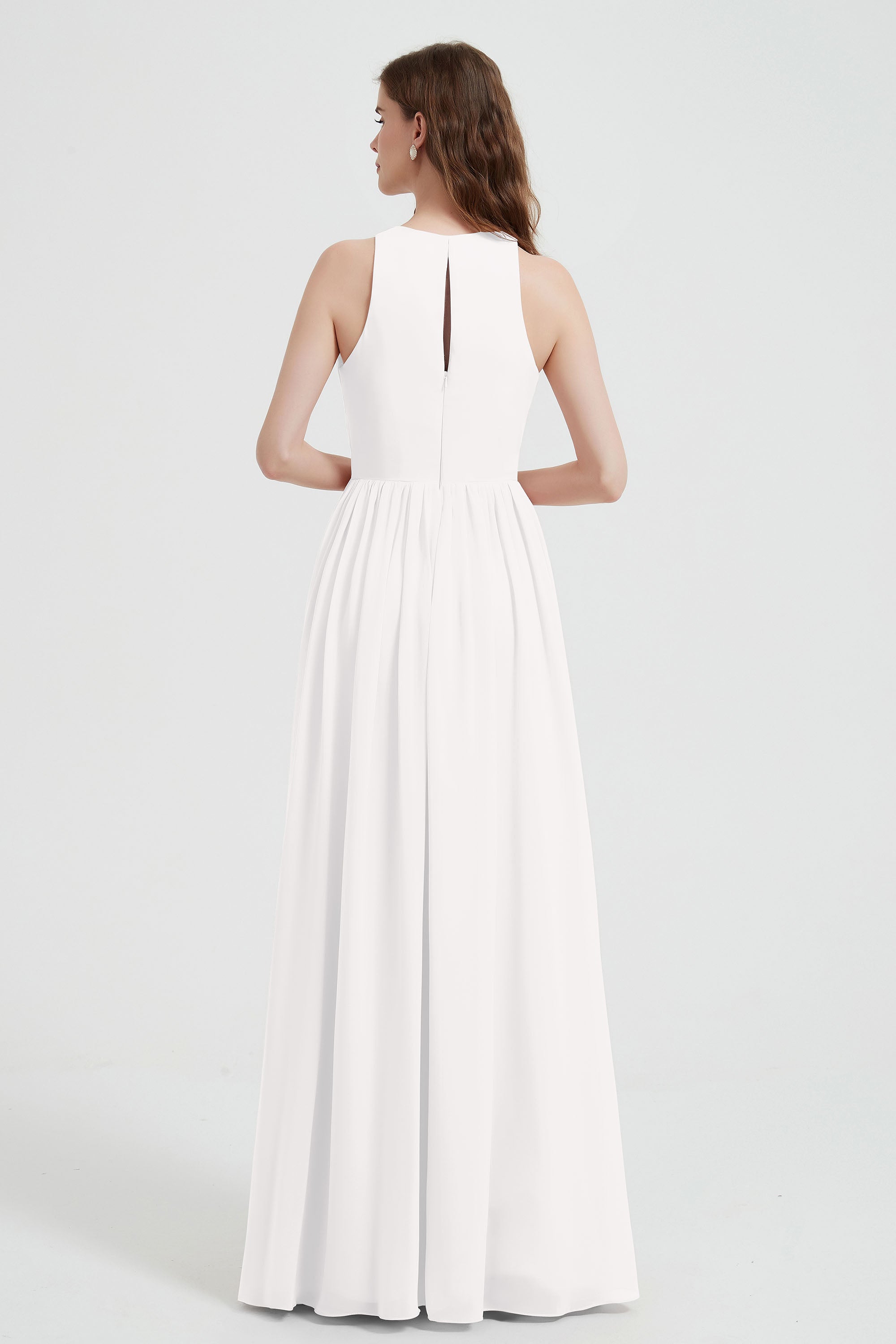 Jewel Chiffon A Line Bridesmaid Dress Floor Length Formal Evening Dresses Ruched Split Up