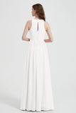 Jewel Chiffon A Line Bridesmaid Dress Floor Length Formal Evening Dresses Ruched Split Up