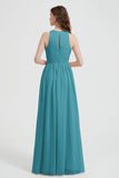 Jewel Chiffon A Line Bridesmaid Dress Floor Length Formal Evening Dresses Ruched Split Up