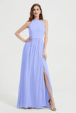 Jewel Chiffon A Line Bridesmaid Dress Floor Length Formal Evening Dresses Ruched Split Up