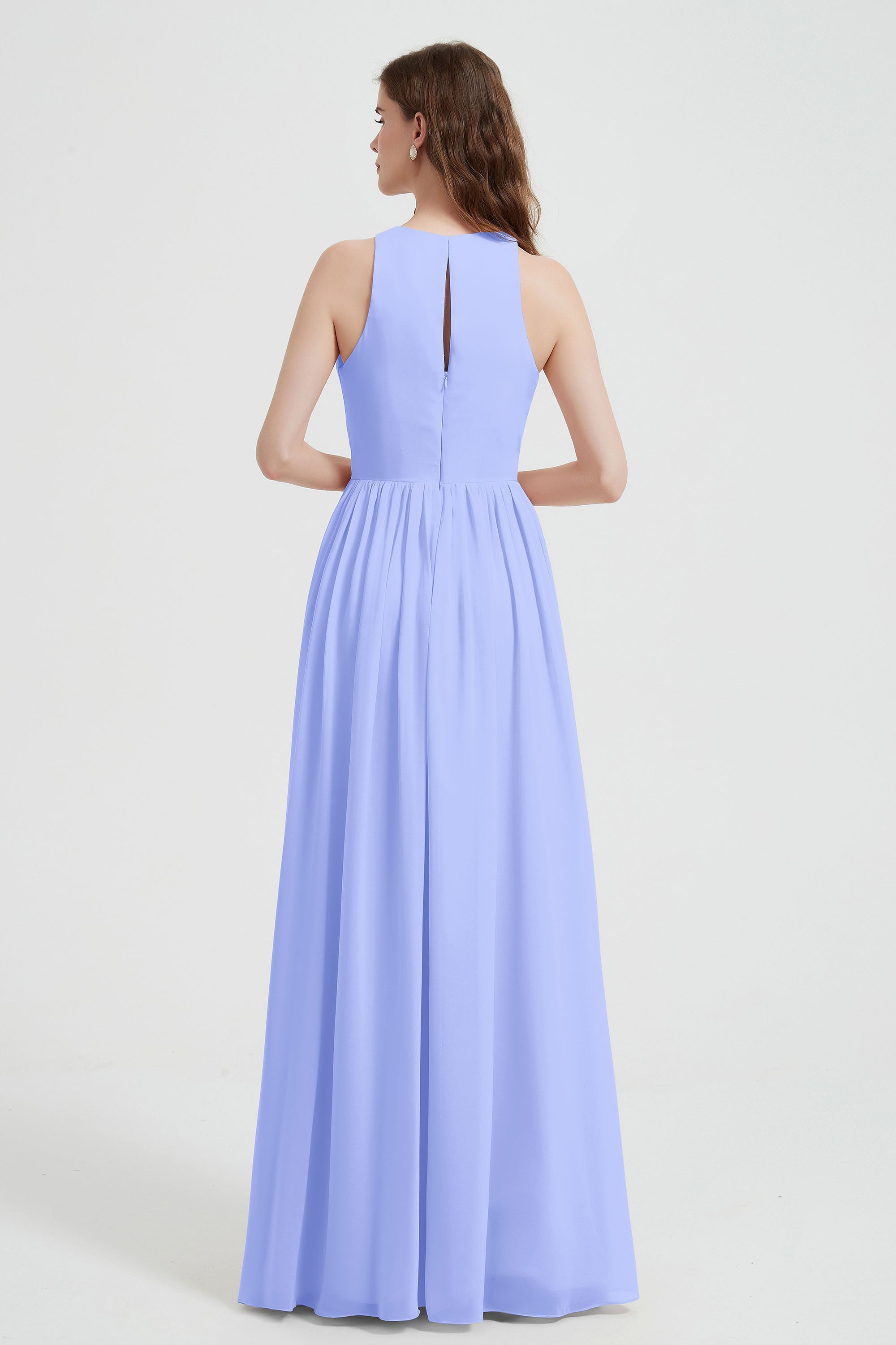 Jewel Chiffon A Line Bridesmaid Dress Floor Length Formal Evening Dresses Ruched Split Up