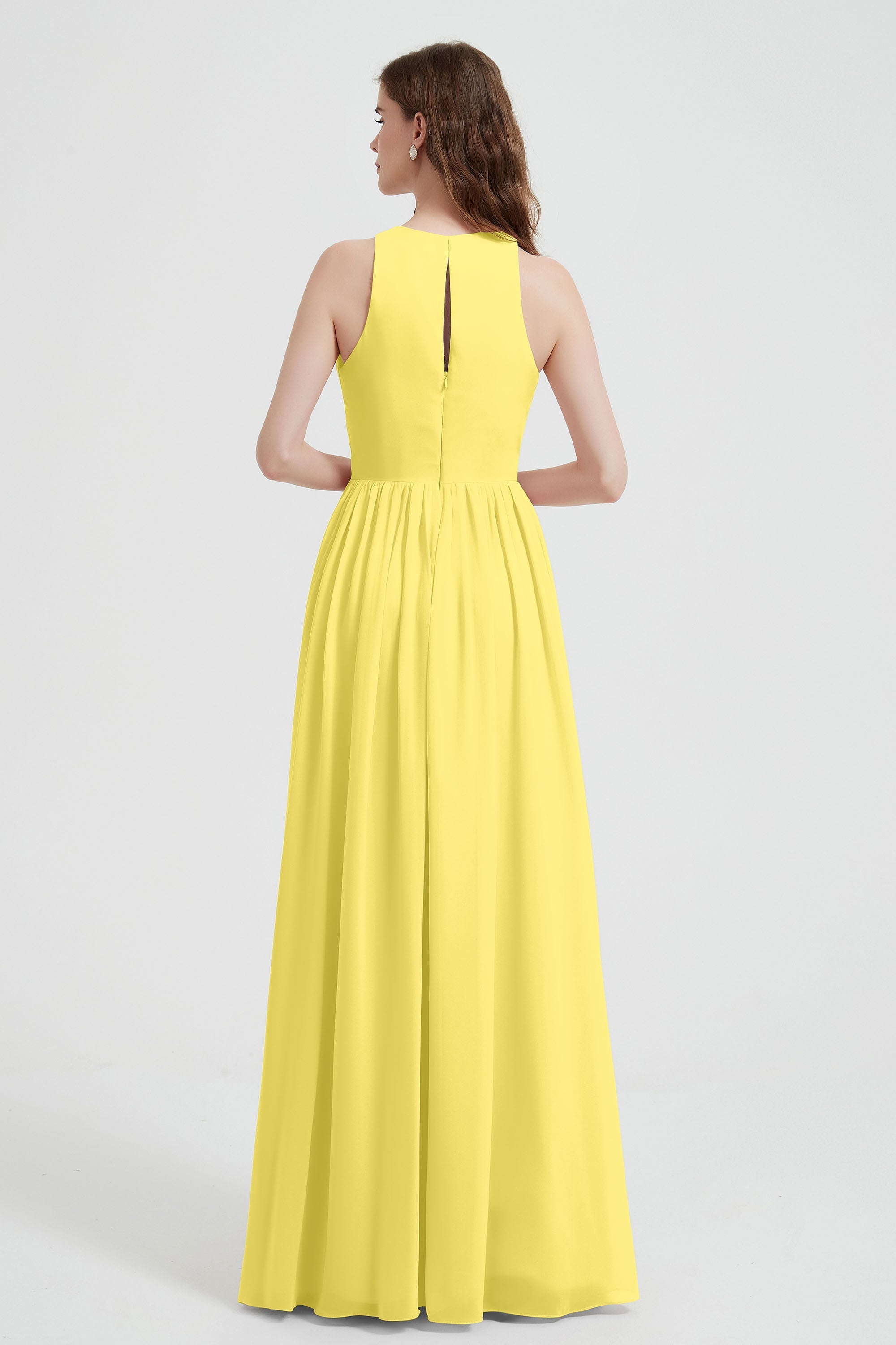 Jewel Chiffon A Line Bridesmaid Dress Floor Length Formal Evening Dresses Ruched Split Up
