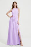 Jewel Chiffon A Line Bridesmaid Dress Floor Length Formal Evening Dresses Ruched Split Up