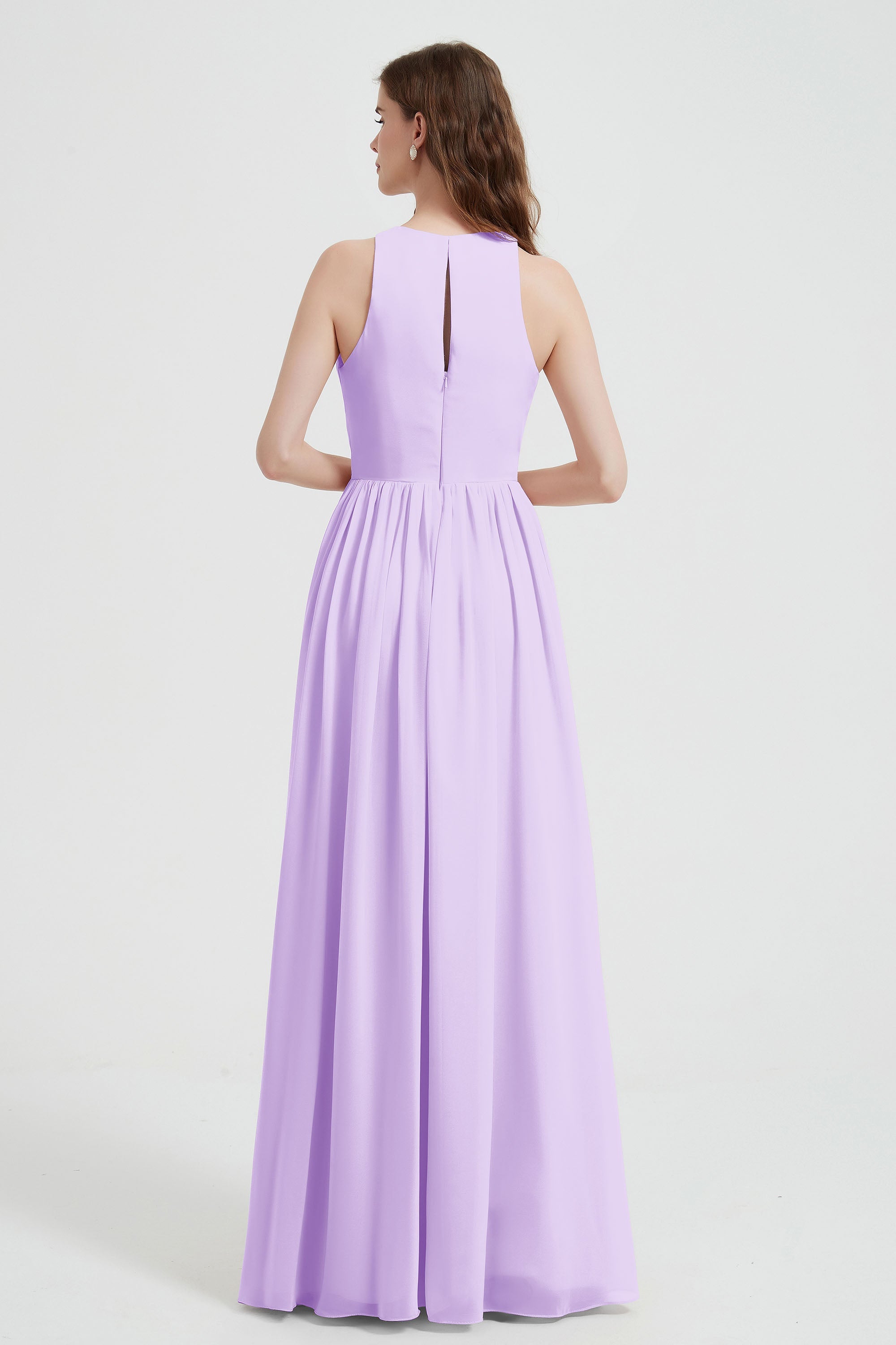 Jewel Chiffon A Line Bridesmaid Dress Floor Length Formal Evening Dresses Ruched Split Up