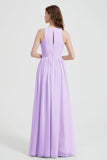 Jewel Chiffon A Line Bridesmaid Dress Floor Length Formal Evening Dresses Ruched Split Up