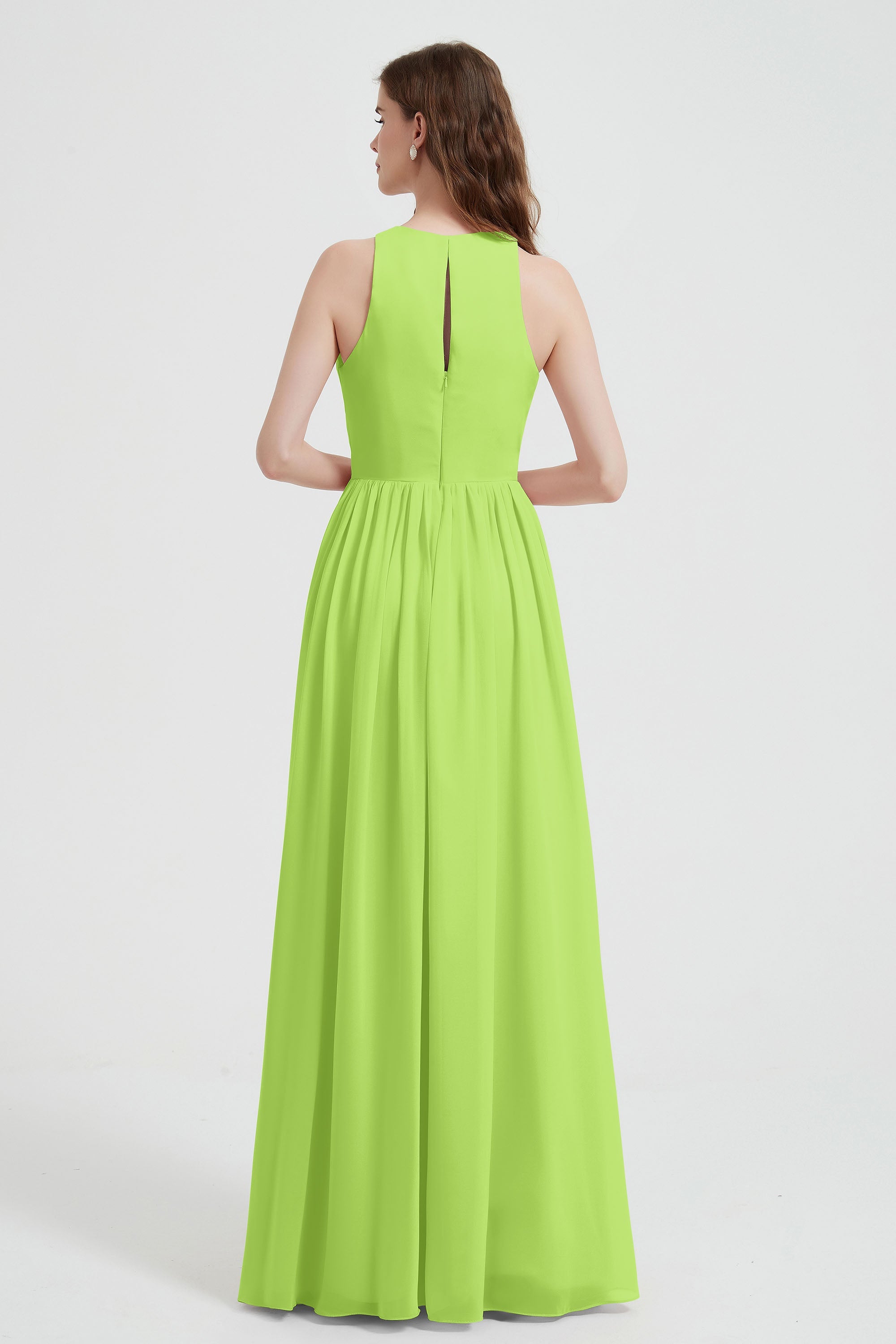 Jewel Chiffon A Line Bridesmaid Dress Floor Length Formal Evening Dresses Ruched Split Up