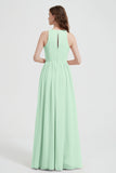 Jewel Chiffon A Line Bridesmaid Dress Floor Length Formal Evening Dresses Ruched Split Up