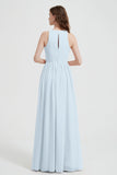 Jewel Chiffon A Line Bridesmaid Dress Floor Length Formal Evening Dresses Ruched Split Up