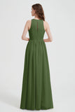 Jewel Chiffon A Line Bridesmaid Dress Floor Length Formal Evening Dresses Ruched Split Up