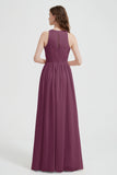 Jewel Chiffon A Line Bridesmaid Dress Floor Length Formal Evening Dresses Ruched Split Up
