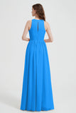 Jewel Chiffon A Line Bridesmaid Dress Floor Length Formal Evening Dresses Ruched Split Up