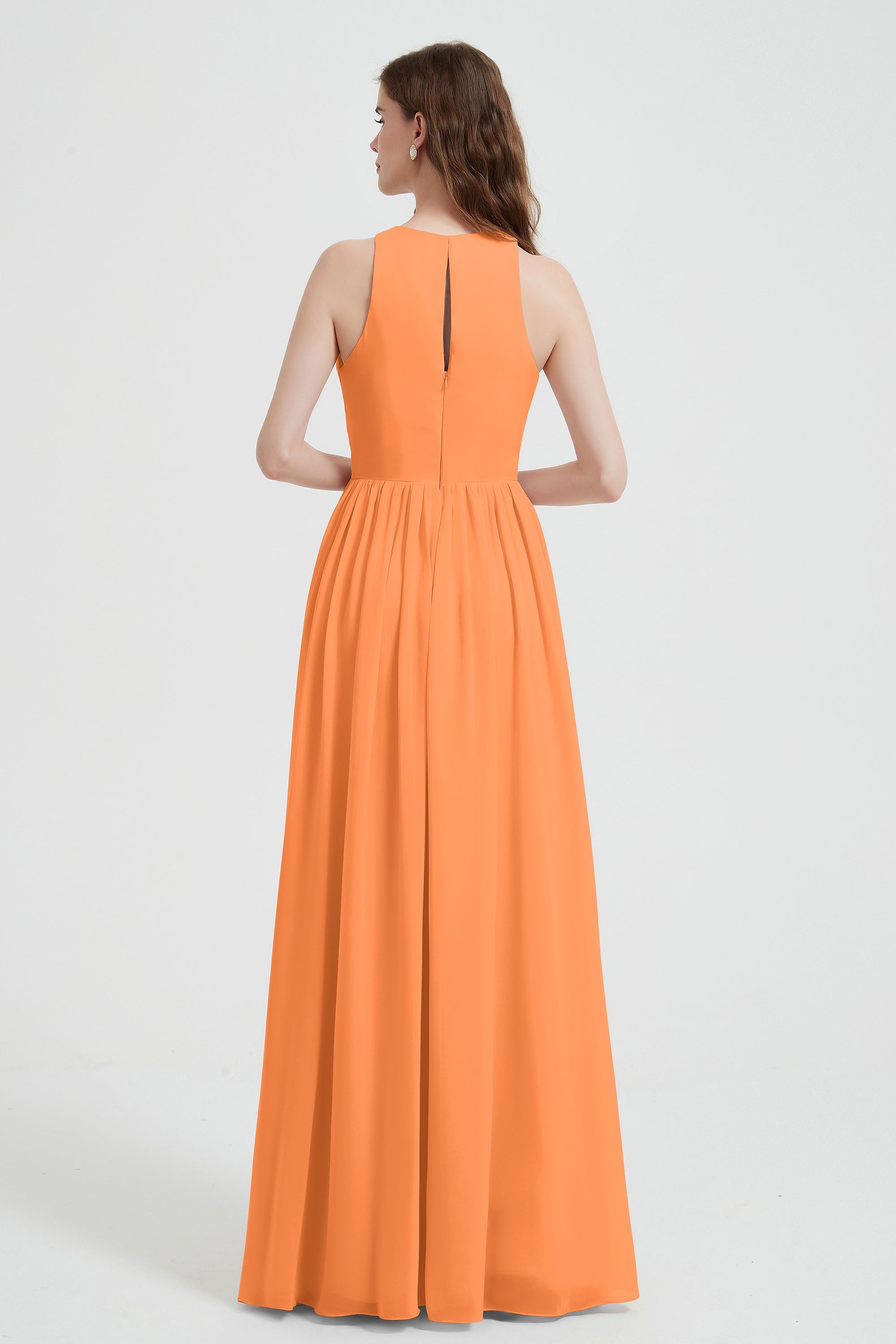 Jewel Chiffon A Line Bridesmaid Dress Floor Length Formal Evening Dresses Ruched Split Up