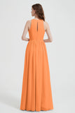 Jewel Chiffon A Line Bridesmaid Dress Floor Length Formal Evening Dresses Ruched Split Up