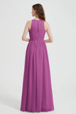 Jewel Chiffon A Line Bridesmaid Dress Floor Length Formal Evening Dresses Ruched Split Up