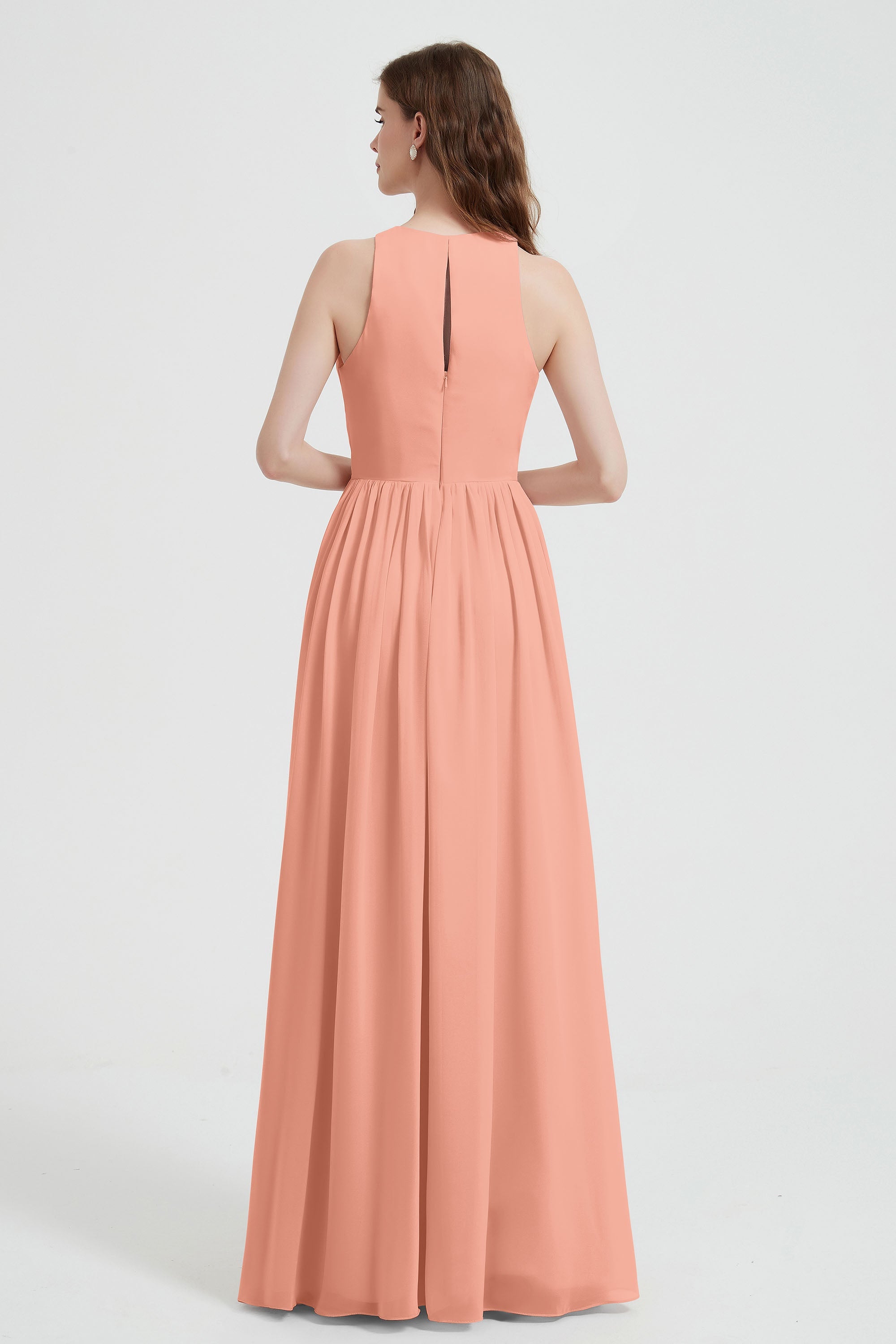 Jewel Chiffon A Line Bridesmaid Dress Floor Length Formal Evening Dresses Ruched Split Up
