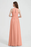 Jewel Chiffon A Line Bridesmaid Dress Floor Length Formal Evening Dresses Ruched Split Up