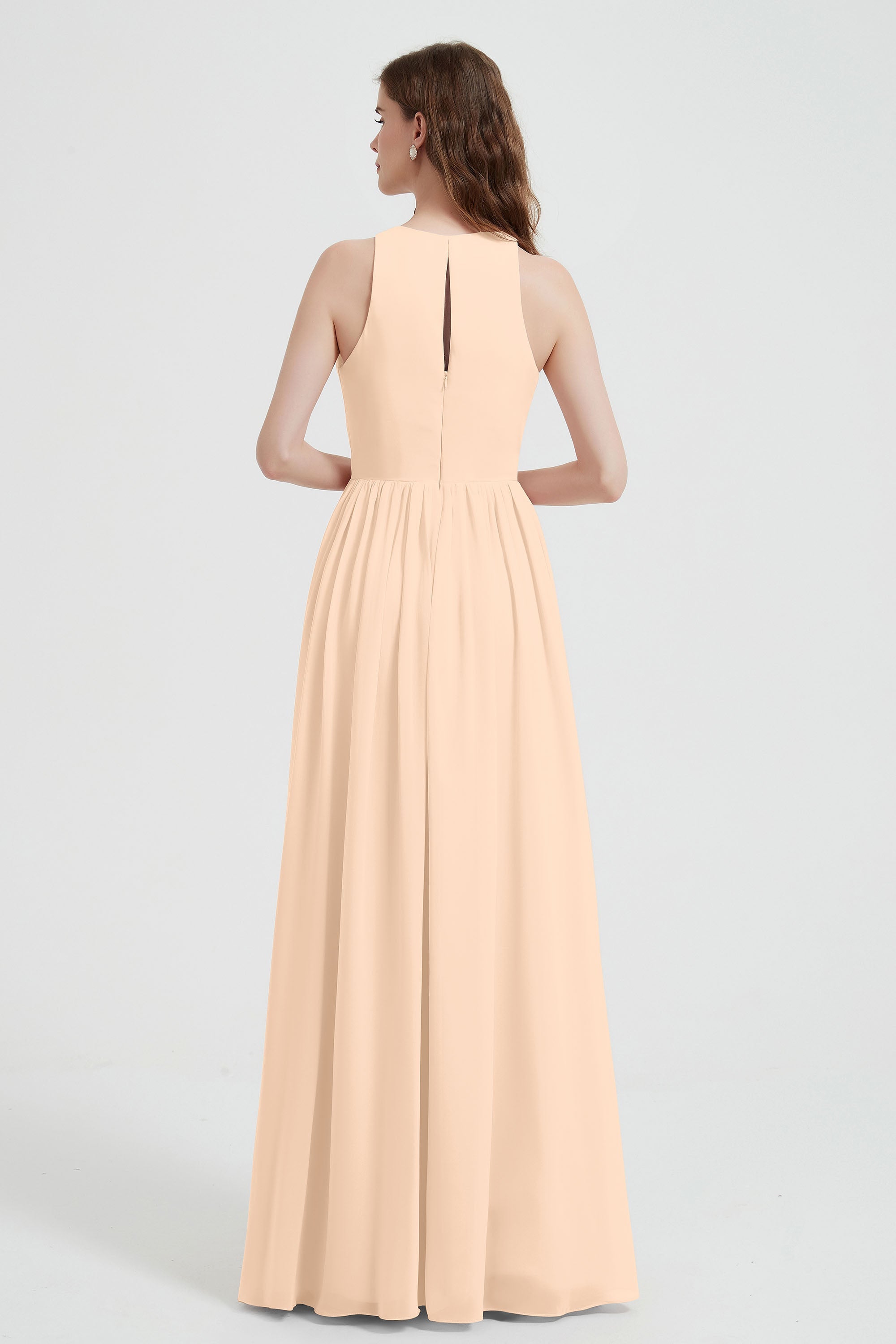 Jewel Chiffon A Line Bridesmaid Dress Floor Length Formal Evening Dresses Ruched Split Up