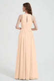 Jewel Chiffon A Line Bridesmaid Dress Floor Length Formal Evening Dresses Ruched Split Up