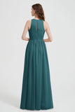 Jewel Chiffon A Line Bridesmaid Dress Floor Length Formal Evening Dresses Ruched Split Up