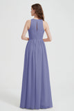 Jewel Chiffon A Line Bridesmaid Dress Floor Length Formal Evening Dresses Ruched Split Up