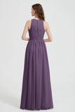 Jewel Chiffon A Line Bridesmaid Dress Floor Length Formal Evening Dresses Ruched Split Up