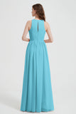 Jewel Chiffon A Line Bridesmaid Dress Floor Length Formal Evening Dresses Ruched Split Up