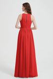 Jewel Chiffon A Line Bridesmaid Dress Floor Length Formal Evening Dresses Ruched Split Up