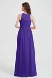 Jewel Chiffon A Line Bridesmaid Dress Floor Length Formal Evening Dresses Ruched Split Up
