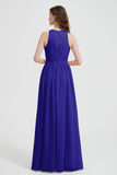 Jewel Chiffon A Line Bridesmaid Dress Floor Length Formal Evening Dresses Ruched Split Up