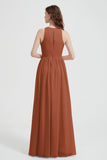 Jewel Chiffon A Line Bridesmaid Dress Floor Length Formal Evening Dresses Ruched Split Up