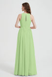 Jewel Chiffon A Line Bridesmaid Dress Floor Length Formal Evening Dresses Ruched Split Up