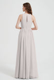 Jewel Chiffon A Line Bridesmaid Dress Floor Length Formal Evening Dresses Ruched Split Up