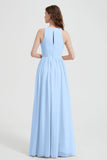 Jewel Chiffon A Line Bridesmaid Dress Floor Length Formal Evening Dresses Ruched Split Up