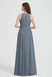 Jewel Chiffon A Line Bridesmaid Dress Floor Length Formal Evening Dresses Ruched Split Up
