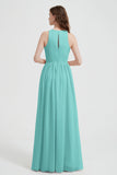 Jewel Chiffon A Line Bridesmaid Dress Floor Length Formal Evening Dresses Ruched Split Up