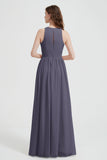 Jewel Chiffon A Line Bridesmaid Dress Floor Length Formal Evening Dresses Ruched Split Up