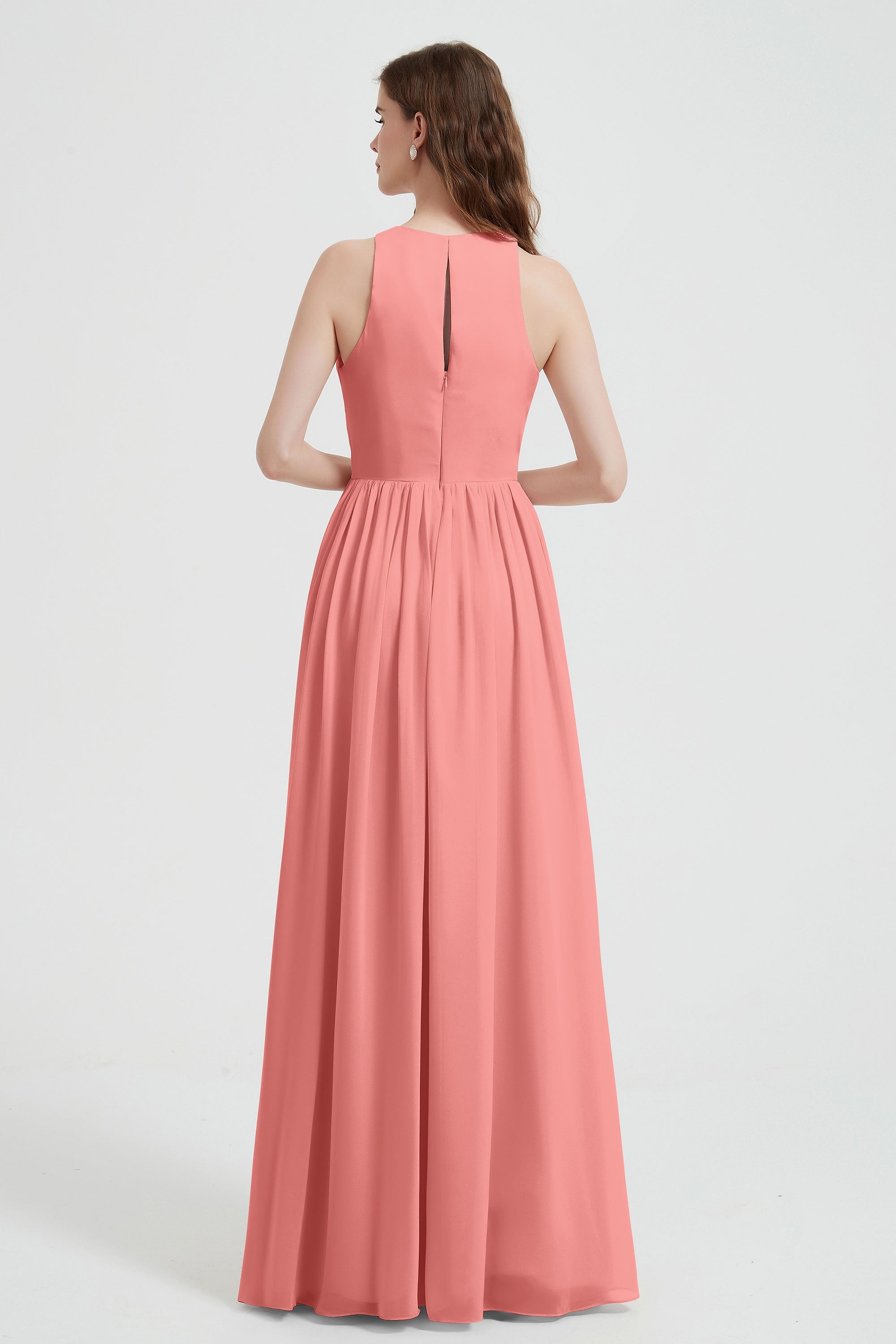 Jewel Chiffon A Line Bridesmaid Dress Floor Length Formal Evening Dresses Ruched Split Up