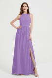 Jewel Chiffon A Line Bridesmaid Dress Floor Length Formal Evening Dresses Ruched Split Up