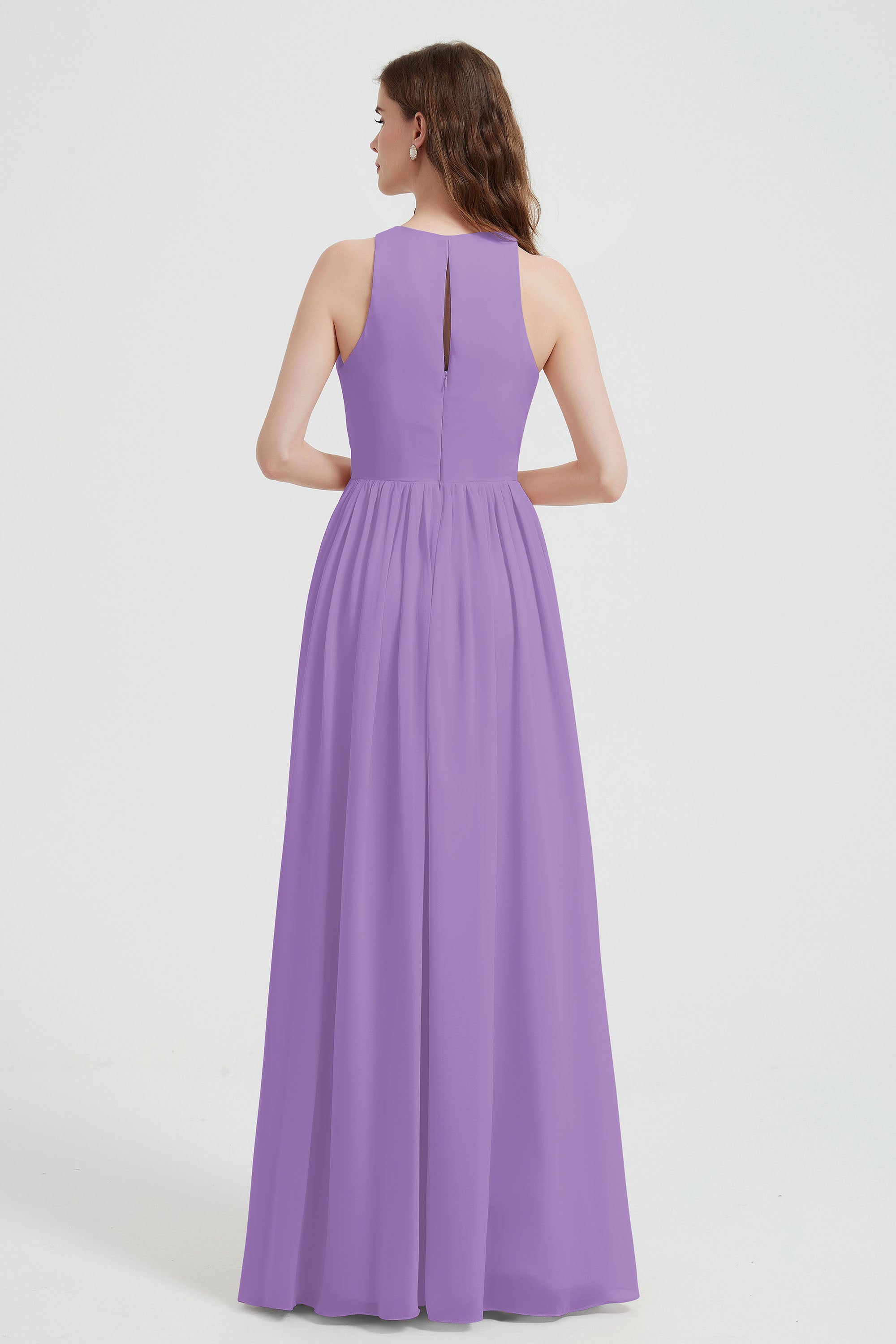 Jewel Chiffon A Line Bridesmaid Dress Floor Length Formal Evening Dresses Ruched Split Up