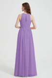 Jewel Chiffon A Line Bridesmaid Dress Floor Length Formal Evening Dresses Ruched Split Up