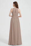 Jewel Chiffon A Line Bridesmaid Dress Floor Length Formal Evening Dresses Ruched Split Up