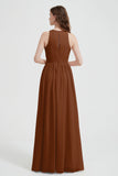 Jewel Chiffon A Line Bridesmaid Dress Floor Length Formal Evening Dresses Ruched Split Up
