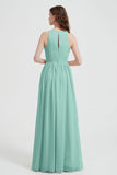 Jewel Chiffon A Line Bridesmaid Dress Floor Length Formal Evening Dresses Ruched Split Up